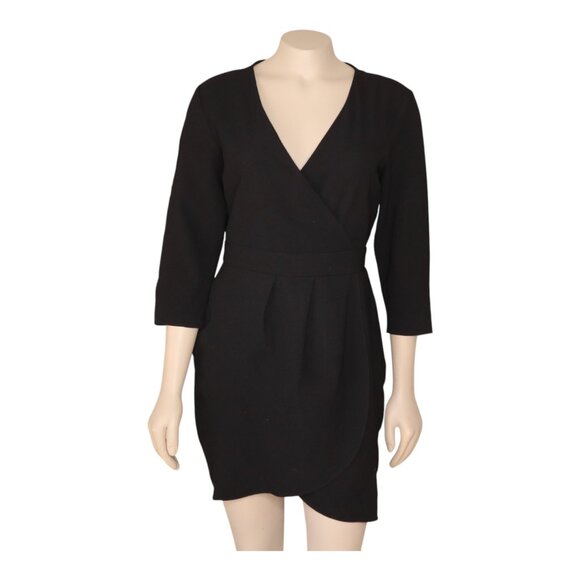Asos Black Wrap Style Dress 3/4 Sleeves Tulip Hem Women’s US 6 - Picture 1 of 10